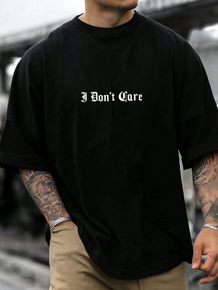 تیشرت مردانه پنبه قواره باکسی طرح I dont care